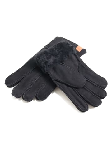 Lammfell-Fingerhandschuhe "Patchwork" in Schwarz