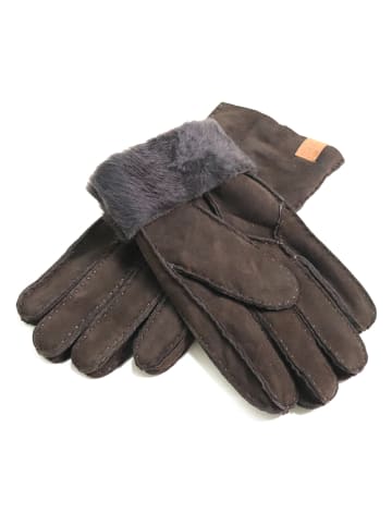 Lammfell-Fingerhandschuhe "Patchwork" in Hellbraun