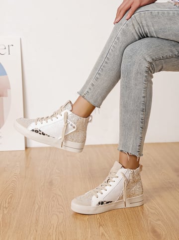 Sneakersy w kolorze kremowo-złoto-beżowym