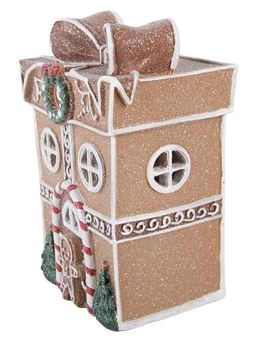 LED-Dekohaus in Hellbraun/ Weiß - (B)12 x (H)16 x (T)9 cm
