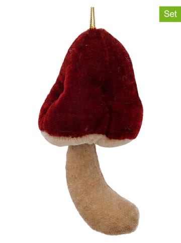 2-delige set: decohangers "Pilz" rood/beige - (H)14 x Ø 5 cm