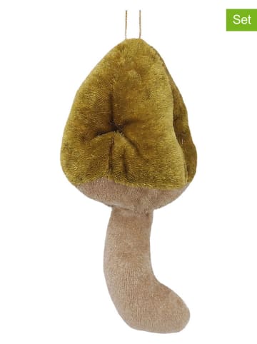 2-delige set: decohangers "Pilz" groen/beige - (H)14 x Ø 5 cm