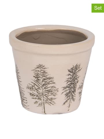2-delige set: bloempotten beige/zwart - (H)7 x Ø 8 cm