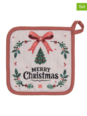 2-delige set: pannenlappen beige/rood - (L)20 x (B)20 cm