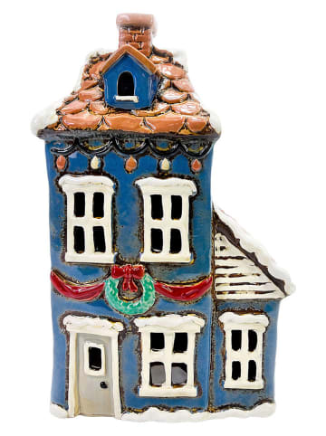 Świecznik "House" w kolorze niebieskim - 17 x 27 x 11 cm
