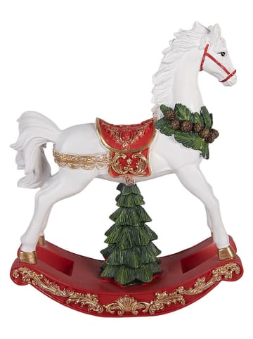 Dekoracja "Rocking Horse" w kolorze biało-czerwono-zielonym - 32 x 39 x 12 cm