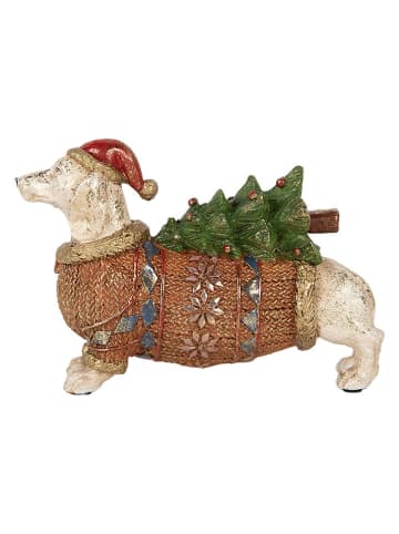 Dekoobjekt "Hund" in Hellbraun/ Grün - (B)21 x (H)14 x (T)6 cm