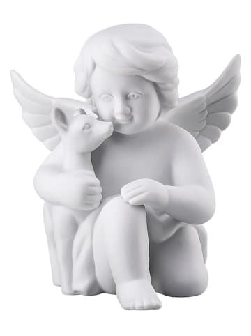 Dekofigur "Engel mit Bambi" in Weiß - (B)9 x (H)10 x (T)9 cm