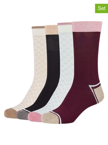 4er-Set: Socken in Bordeaux/ Schwarz/ Beige
