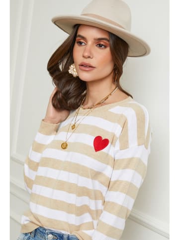 Sweter w kolorze beżowo-białym