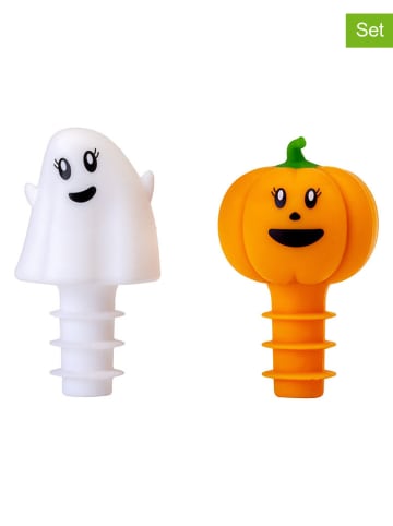 2er-Set: Flaschenverschlüsse "Halloween" in Weiß/ Orange - (H)9 cm