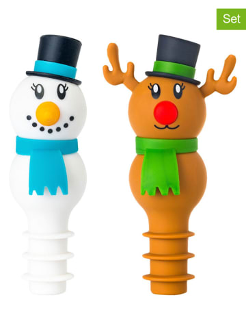 Zatyczki (2 szt.) "Snowm. & Rudolph" ze wzorem do butelek - wys. 10,5 cm