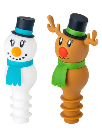 Zatyczki (2 szt.) "Snowm. & Rudolph" ze wzorem do butelek - wys. 10,5 cm