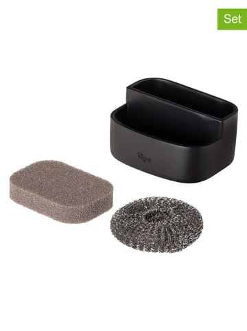3tlg. Set: Spülorganizer "Pocket" in Schwarz - (B)12,5 x (H)8,5 x (T)9,5 cm