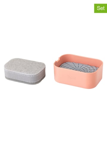 2tlg. Set: Seifenspender in Orange - (B)13 x (H)6,5 x (T)9 cm