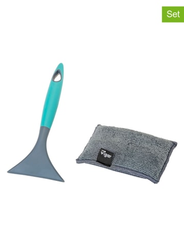 2tlg. Rakel-Set in Grau/ Türkis