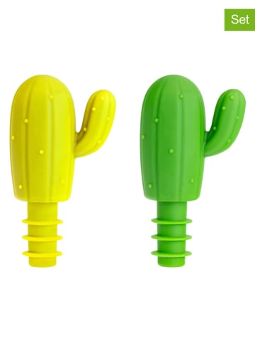 Zatyczki (2 szt.) "Cactus" w kolorze zielono-żółtym do butelek - wys. 11 cm