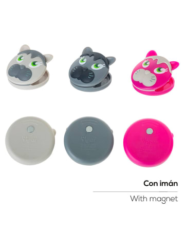 3er-Set: Verschlussklammern "Felix" in Grau/ Pink - (B)5 x (H)6 cm