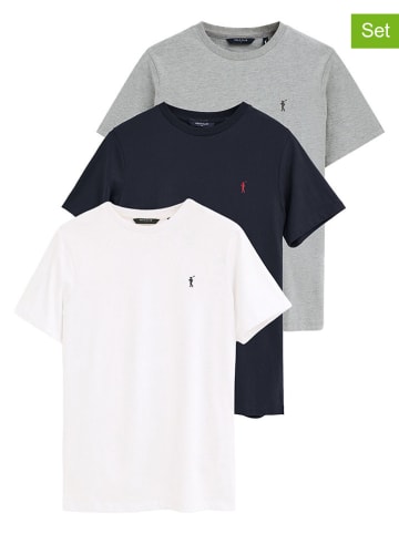 3er-Set: Shirts in Weiß/ Dunkelblau/ Grau