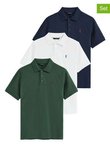 3er-Set: Poloshirts in Dunkelgrün/ Dunkelblau/ Weiß