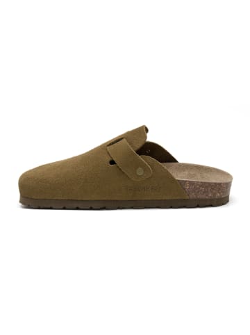 Leder-Clogs in Khaki
