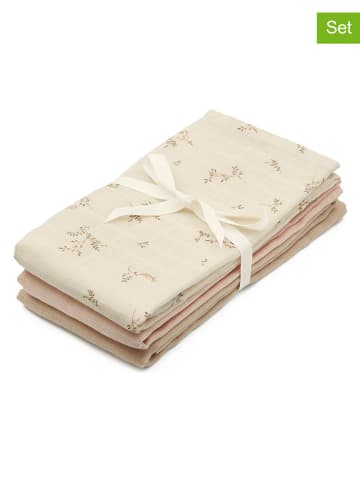 3er-Set: Musselin-Spucktücher in Beige/ Rot/ Hellbraun - (L)70 x (B)70 cm
