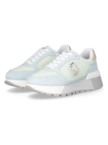 Leren sneakers crème/lichtblauw