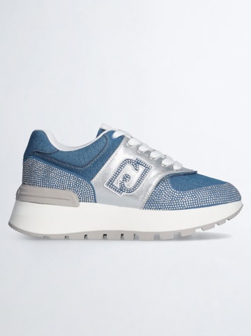 Leder-Sneakers in Blau/ Silber