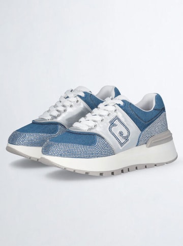 Leder-Sneakers in Blau/ Silber