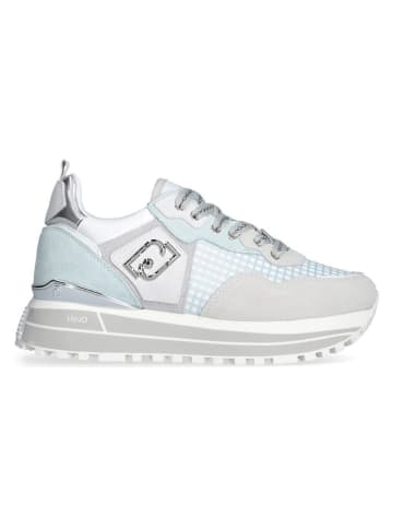 Leder-Sneakers in Hellblau/ Silber