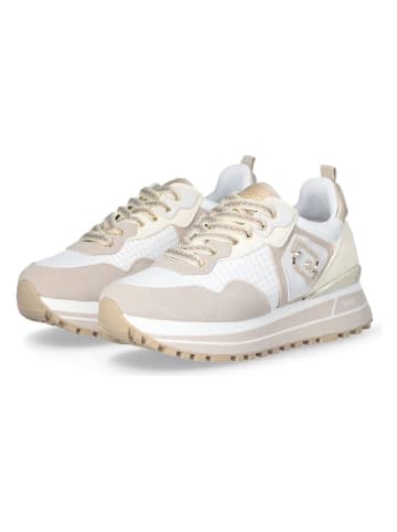 Leder-Sneakers in Weiß/ Beige