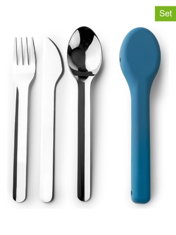 3tlg. Besteck-Set ''Go'' in Silber/ Blau - (L)19 cm
