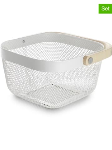 2-delige set: opbergmanden wit/beige - (B)22 x (H)12,5 x (D)21 cm