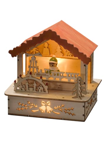 Drewniana dekoracja LED w kolorze brązowym - 13 x 12,5 x 10,5 cm