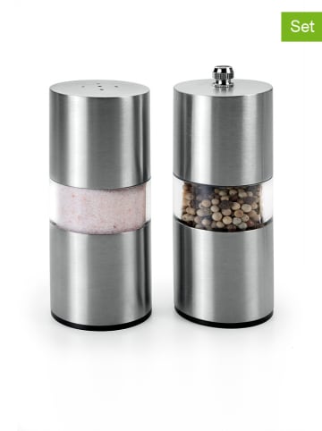 metaltex 2-delige set: pepermolen en zoutvaatje zilverkleurig - (H)14 cm