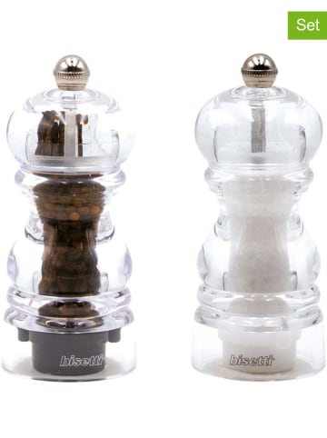 Bisetti 2-delige set: zout- & pepermolen transparant/zilverkleurig - (H)12 cm