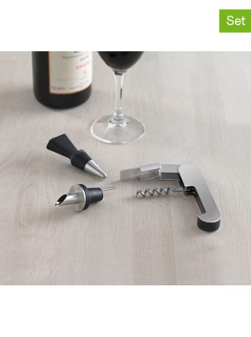 Steel-Function 3-delige wijnset "Wine and Dine" zilverkleurig/zwart