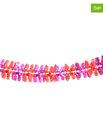 Overbeck and Friends 2er-Set: Glitzergirlanden "Blätter" in Rot/ Fuchsia - (L)200 cm