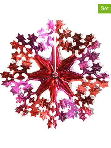 Overbeck and Friends 2-delige set: kerstversiering "Glitterster" fuchsia/rood/zilver - Ø 30 cm