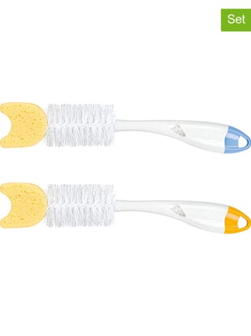 NUK 2er-Set: 2in1-Flaschenbürsten mit Schwamm in Weiß