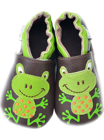 Lait et Miel Skórzane buty niemowlęce w kolorze brązowo-zielonym