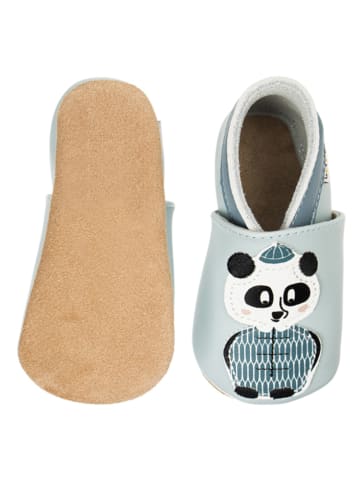 Lait et Miel Leder-Krabbelschuhe "Panda" in Hellblau