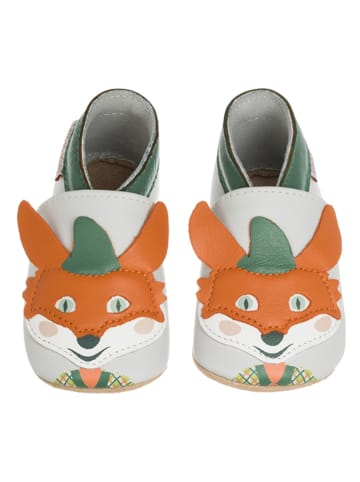 Lait et Miel Leren kruipschoenen "Vos" oranje/lichtblauw