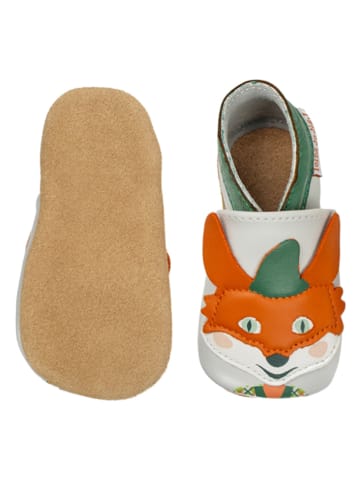 Lait et Miel Leren kruipschoenen "Vos" oranje/lichtblauw