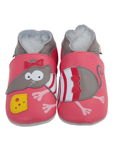 Lait et Miel Leder-Krabbelschuhe "Maus" in Pink/ Grau
