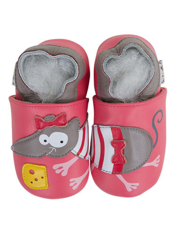 Lait et Miel Leder-Krabbelschuhe "Maus" in Pink/ Grau