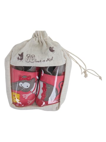 Lait et Miel Leder-Krabbelschuhe "Maus" in Pink/ Grau