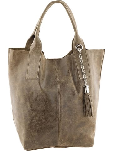 ORE10 Skórzany shopper bag "Laura" w kolorze szarobrązowym - 38 x 41 x 20 cm