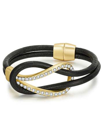 Tassioni Leder-Armband mit Glaskristallen in Braun/ Gold