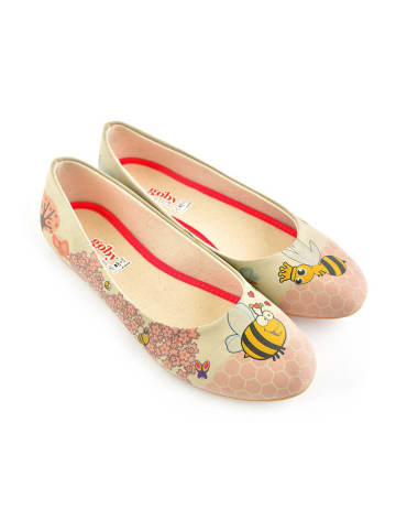 Goby Leder-Ballerinas in Beige/ Bunt